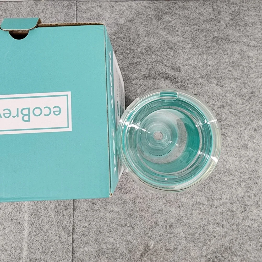 ecoBrew 16oz Bright Aqua Glass Travel Mug Silicone Sleeve Reusable Coffee Cup